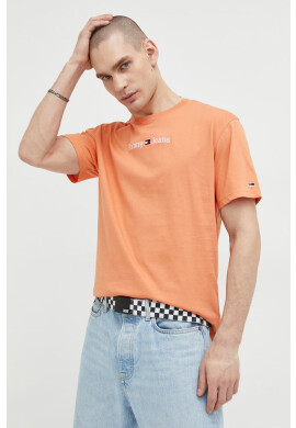 Tommy Jeans Памучна тениска в оранжево с апликация - Pepit.bg
