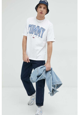 Tommy Jeans Памучна тениска в бяло с принт - Pepit.bg