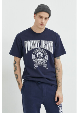 Tommy Jeans Памучна тениска в тъмносиньо с принт - Pepit.bg