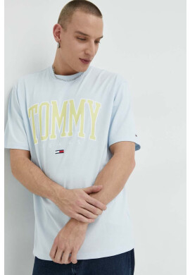Tommy Jeans Памучна тениска в синьо с принт - Pepit.bg