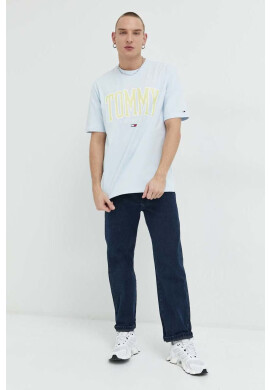 Tommy Jeans Памучна тениска в синьо с принт - Pepit.bg