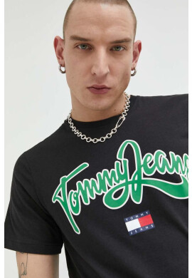 Tommy Jeans Памучна тениска в черно с принт - Pepit.bg