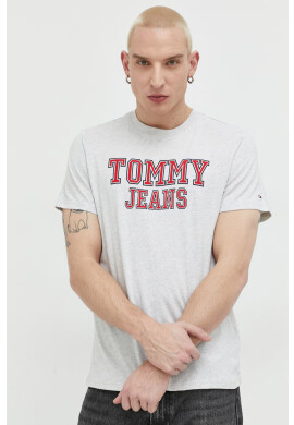 Tommy Jeans Памучна тениска в сиво с принт - Pepit.bg
