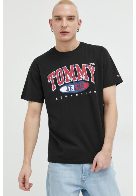 Tommy Jeans Памучна тениска в черно с принт - Pepit.bg