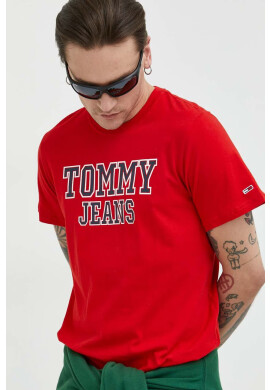 Tommy Jeans Памучна тениска в червено с принт - Pepit.bg