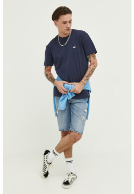 Tommy Jeans Памучна тениска в тъмносиньо с апликация - Pepit.bg
