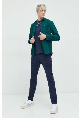 Tommy Jeans Памучна тениска в тъмносиньо с апликация - Pepit.bg