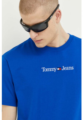 Tommy Jeans Памучна тениска в синьо с апликация - Pepit.bg