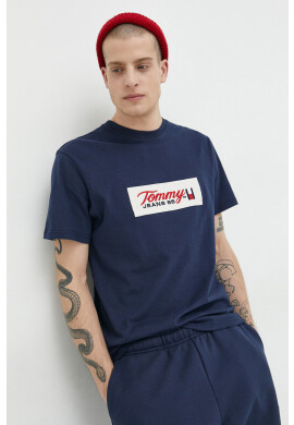 Tommy Jeans Памучна тениска в тъмносиньо с апликация - Pepit.bg