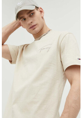 Tommy Jeans Памучна тениска в бежово меланж на - Pepit.bg