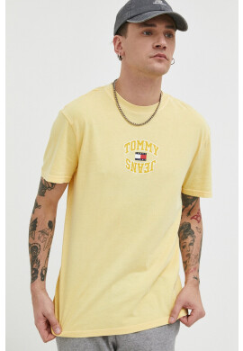 Tommy Jeans Памучна тениска в жълто с принт - Pepit.bg