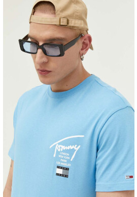 Tommy Jeans Памучна тениска в синьо с принт - Pepit.bg