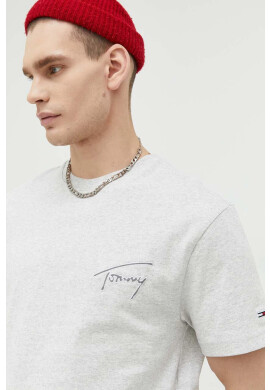Tommy Jeans Памучна тениска в сиво меланж на - Pepit.bg