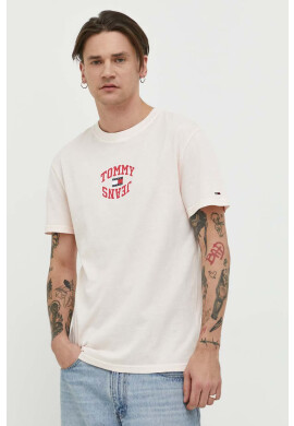 Tommy Jeans Памучна тениска в розово с принт - Pepit.bg