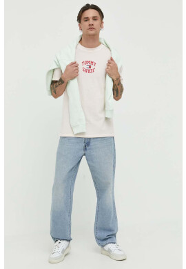 Tommy Jeans Памучна тениска в розово с принт - Pepit.bg