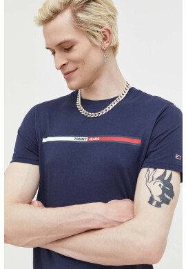 Tommy Jeans Памучна тениска в тъмносиньо с принт - Pepit.bg