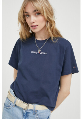 Tommy Jeans Памучна тениска в тъмносиньо - Pepit.bg