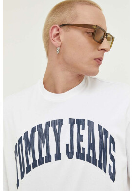 Tommy Jeans Памучна тениска в бяло с принт - Pepit.bg
