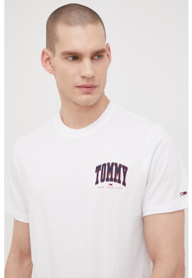 Tommy Jeans Памучна тениска в тъмносиньо с яка тип peter pan - Pepit.bg