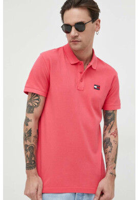 Tommy Jeans Памучна тениска с яка в розово с апликация - Pepit.bg