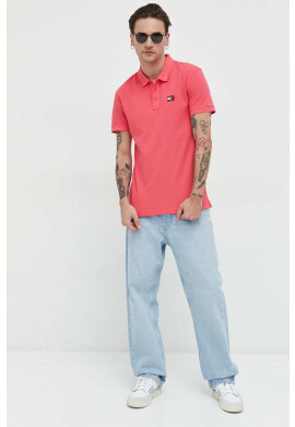 Tommy Jeans Памучна тениска с яка в розово с апликация - Pepit.bg