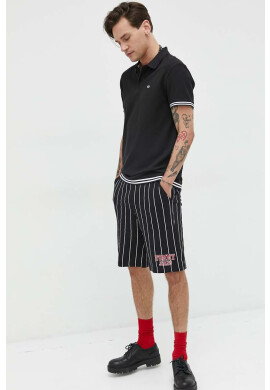 Tommy Jeans Памучна тениска с яка в черно с апликация - Pepit.bg