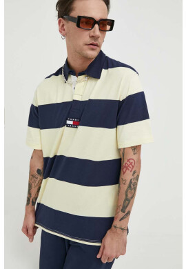 Tommy Jeans Памучна тениска с яка в жълто с десен - Pepit.bg