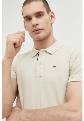 Tommy Jeans Памучна тениска с яка в бежово с изчистен дизайн - Pepit.bg