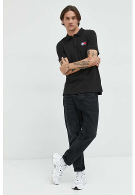 Tommy Jeans Памучна тениска с яка в бежово с десен - Pepit.bg