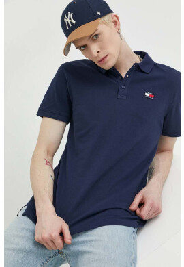 Tommy Jeans Памучна тениска с яка в тъмносиньо с апликация - Pepit.bg