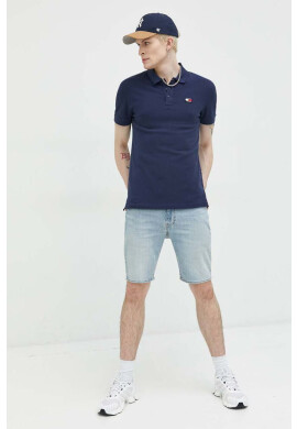 Tommy Jeans Памучна тениска с яка в тъмносиньо с апликация - Pepit.bg