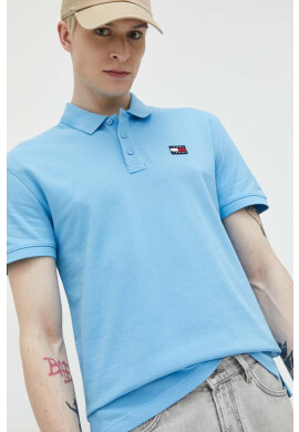 Tommy Jeans Памучна тениска с яка в синьо с апликация - Pepit.bg
