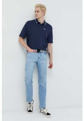 Tommy Jeans Памучна тениска с яка в тъмносиньо с принт - Pepit.bg