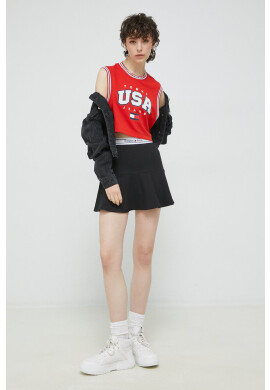 Tommy Jeans Пола в черно къс модел разкроен модел - Pepit.bg