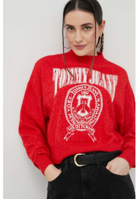 Tommy Jeans Пуловер дамски в червено - Pepit.bg