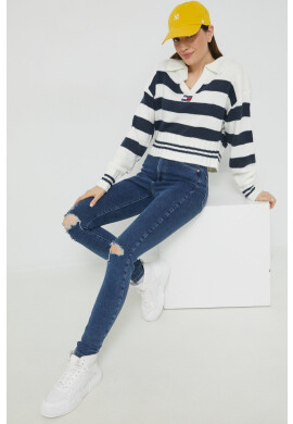Tommy Jeans Пуловер с вълна дамски в тъмносиньо - Pepit.bg