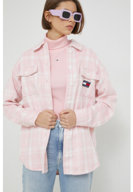 Tommy Jeans Риза дамска в розово със свободна кройка с класическа яка - Pepit.bg