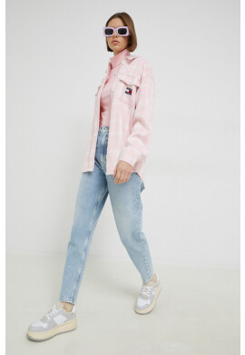 Tommy Jeans Риза дамска в розово със свободна кройка с класическа яка - Pepit.bg