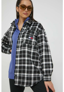 Tommy Jeans Риза дамска в черно със свободна кройка с класическа яка - Pepit.bg