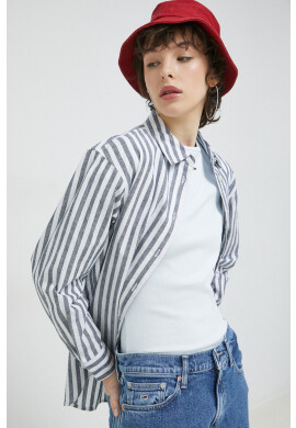 Tommy Jeans Риза с лен в тъмносиньо със свободна кройка с класическа яка - Pepit.bg