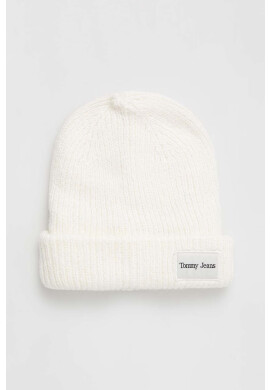 Tommy Jeans Шапка с вълна в бяло от плътен трикотаж - Pepit.bg