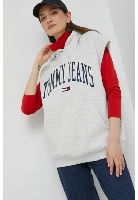 Tommy Jeans Суичър в бяло с качулка с изчистен дизайн - Pepit.bg