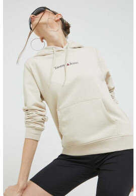 Tommy Jeans Суичър в бежово с качулка с принт - Pepit.bg