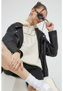 Tommy Jeans Суичър в бежово с качулка с принт - Pepit.bg