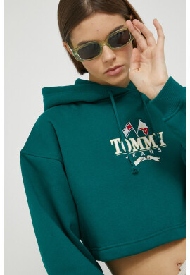 Tommy Jeans Суичър в зелено с качулка с апликация - Pepit.bg