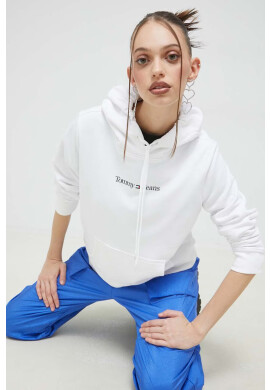 Tommy Jeans Суичър в бяло с качулка с принт - Pepit.bg