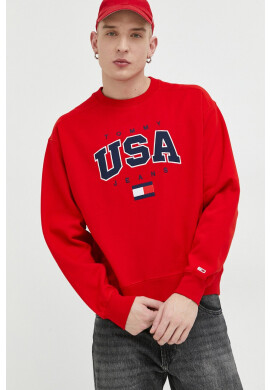 Tommy Jeans Суичър в червено с апликация - Pepit.bg