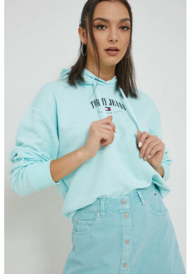 Tommy Jeans Суичър в тюркоазено с качулка с принт - Pepit.bg