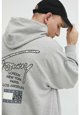 Tommy Jeans Суичър в сиво с качулка с принт - Pepit.bg