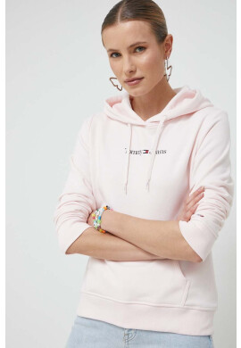 Tommy Jeans Суичър в розово с качулка с принт - Pepit.bg